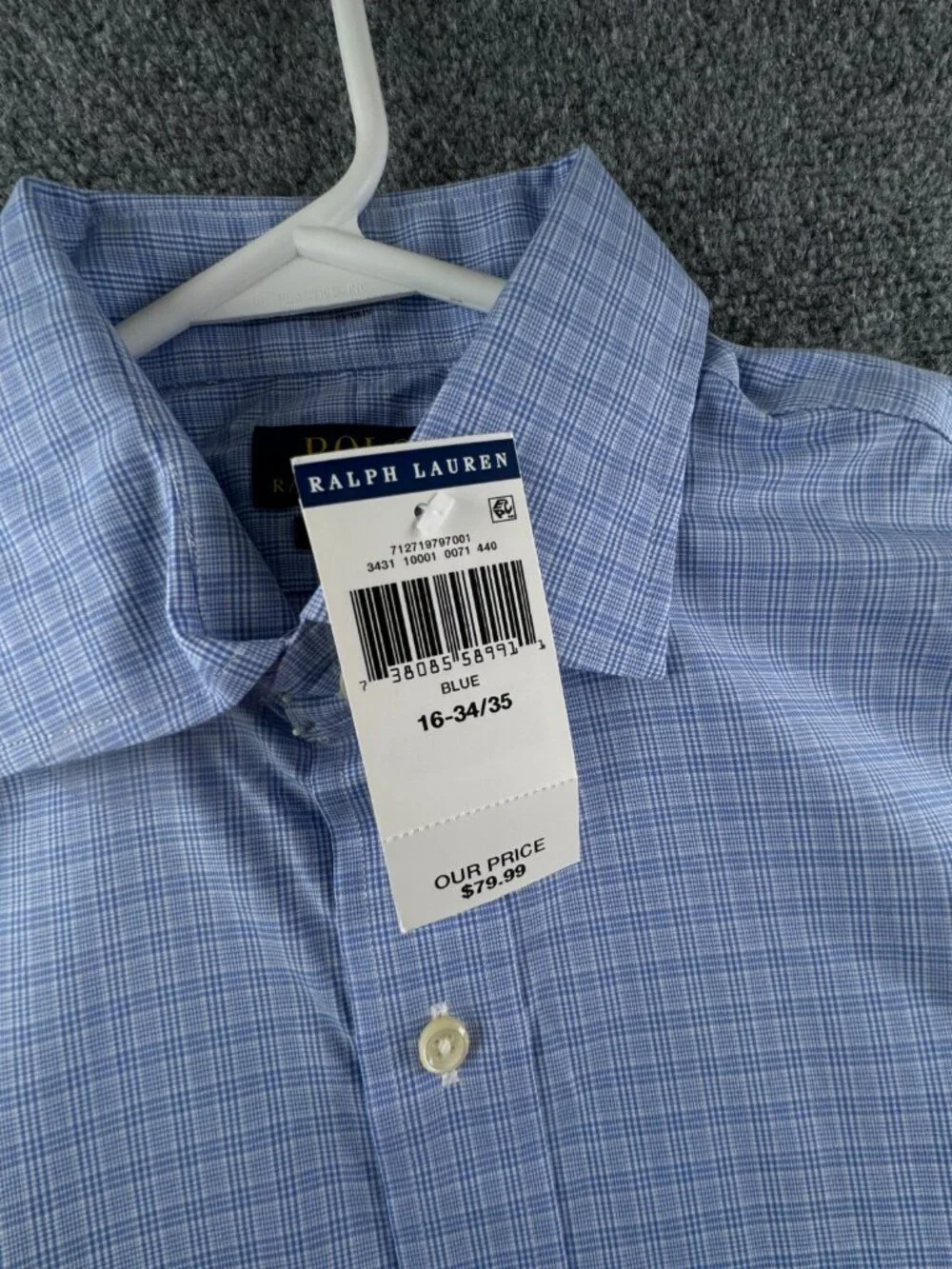 NWT Polo Ralph Lauren Men EASY CARE Button Up Shirt BLUE WHITE 16 34/35 Adult